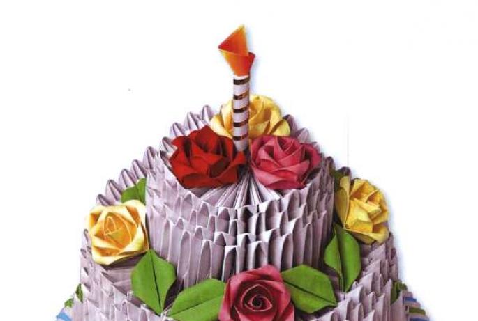 Origami paper cake from one sheet